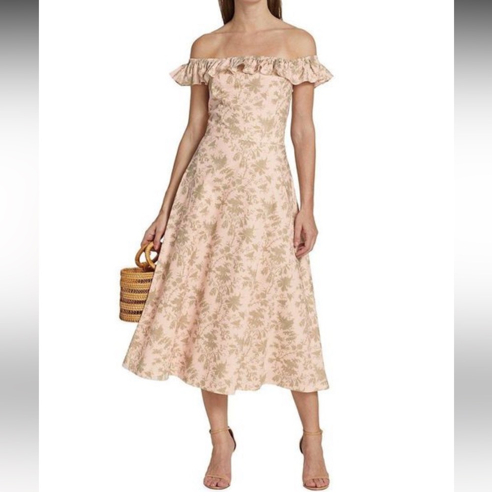 Elie Tahari Natural Wallpaper Print Cotton Midi Dress